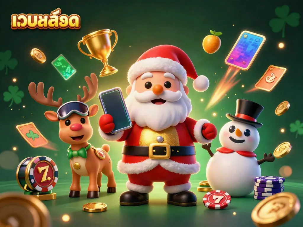 Experience thrilling เว็บสล็อต action with Santa, his reindeer, and snowman amidst dynamic casino elements.