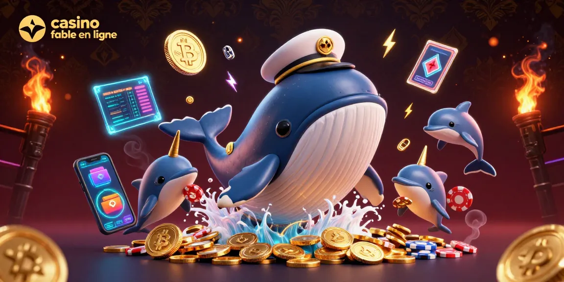 Pariez sur un casino fiable en ligne entouré de dauphins joueurs, d'une baleine et d'éléments crypto.