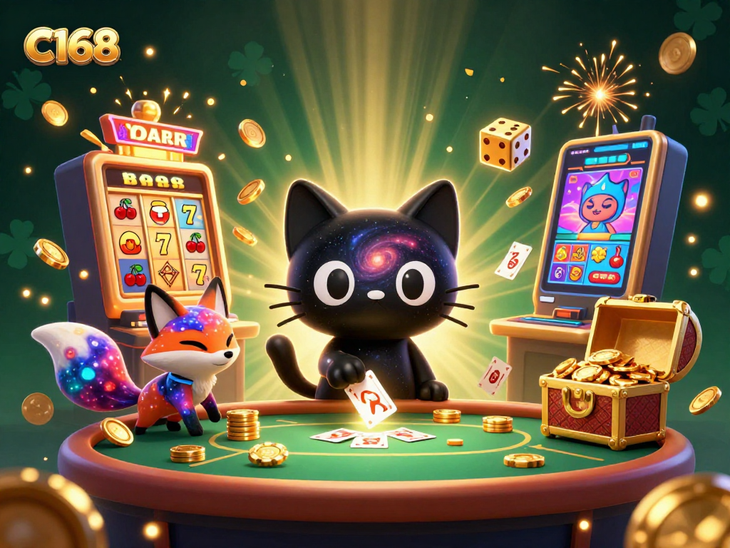 Engage in thrilling gaming adventures with C168, as the black hole cat and fox companion attract wins!