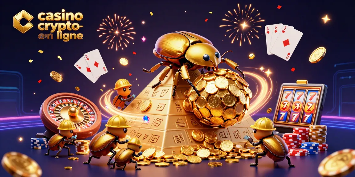 Jouer sur un casino crypto en ligne avec des pièces d'or et des symboles emblématiques en arrière-plan.