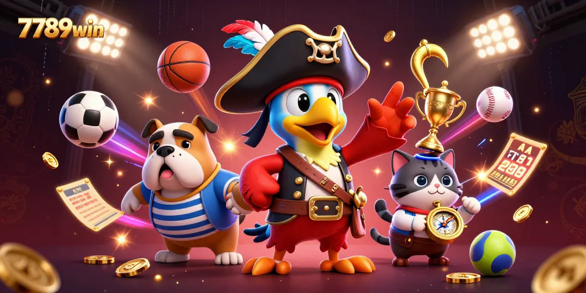 Engage with dynamic sports betting at 7789win featuring 3D pirate elements and animated game icons.