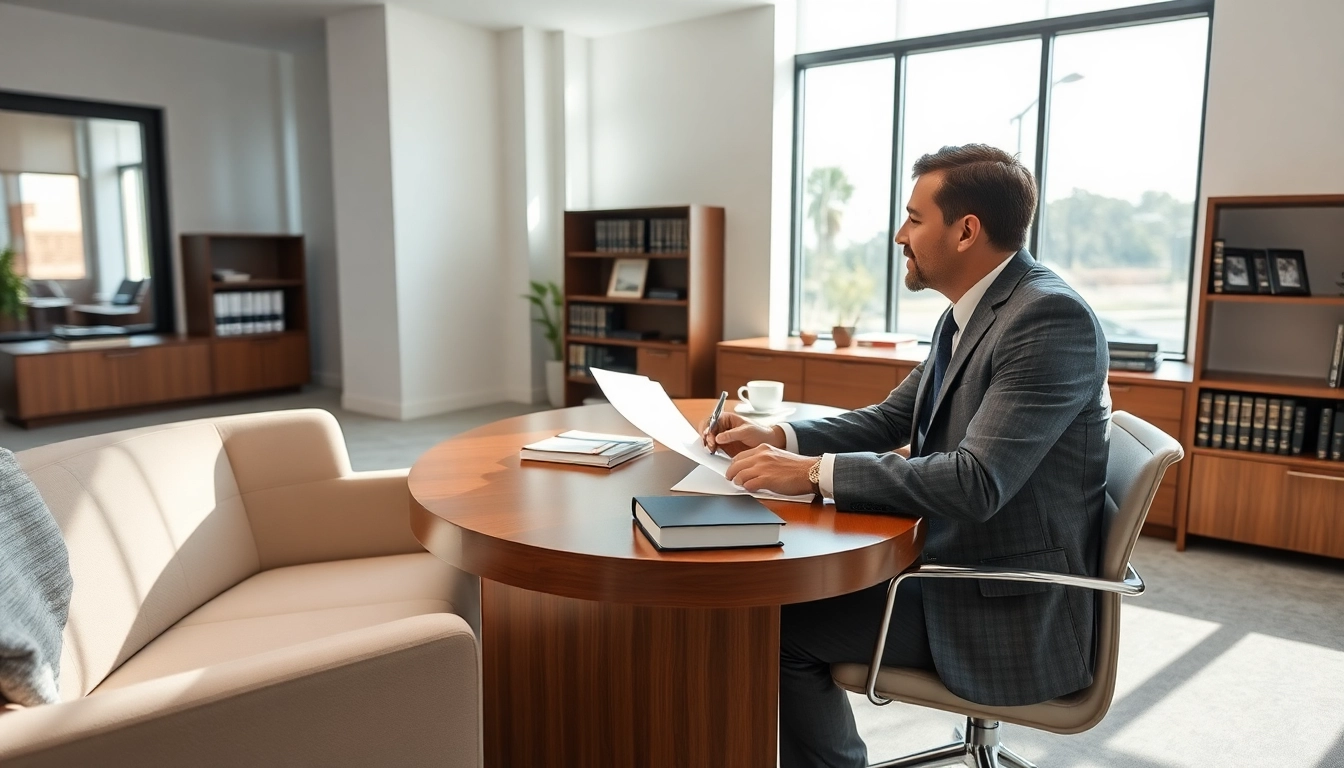 Professional truck accident attorney Clearwater consulting with a client in a modern office.