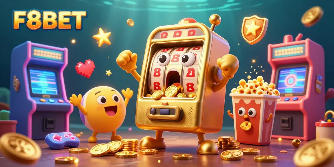 F8BET slot machine hitting jackpot with dynamic game elements creating a vibrant casino scene.