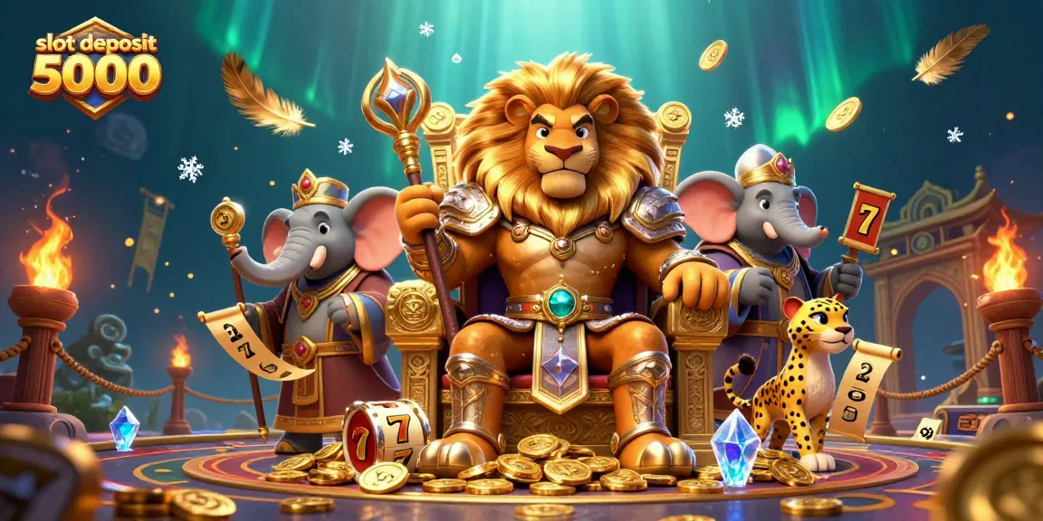 Play and win with slot deposit 5000, featuring vibrant casino-themed characters and dynamic elements.
