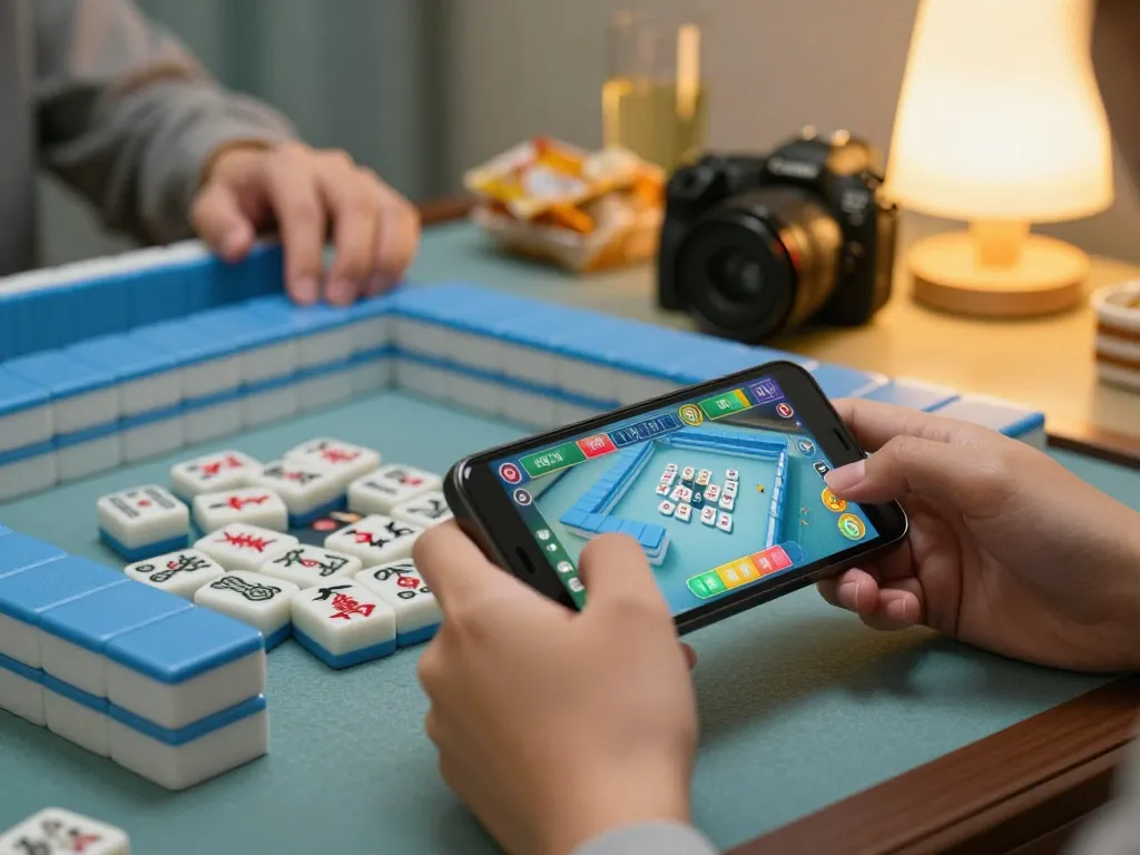 Engage in Mahjong gameplay with colorful tiles displayed on a smartphone, showcasing strategic betting
