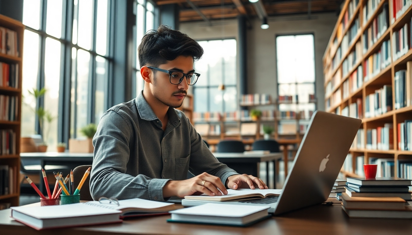 Pay someone to take toefl while a student studies diligently in a modern library.