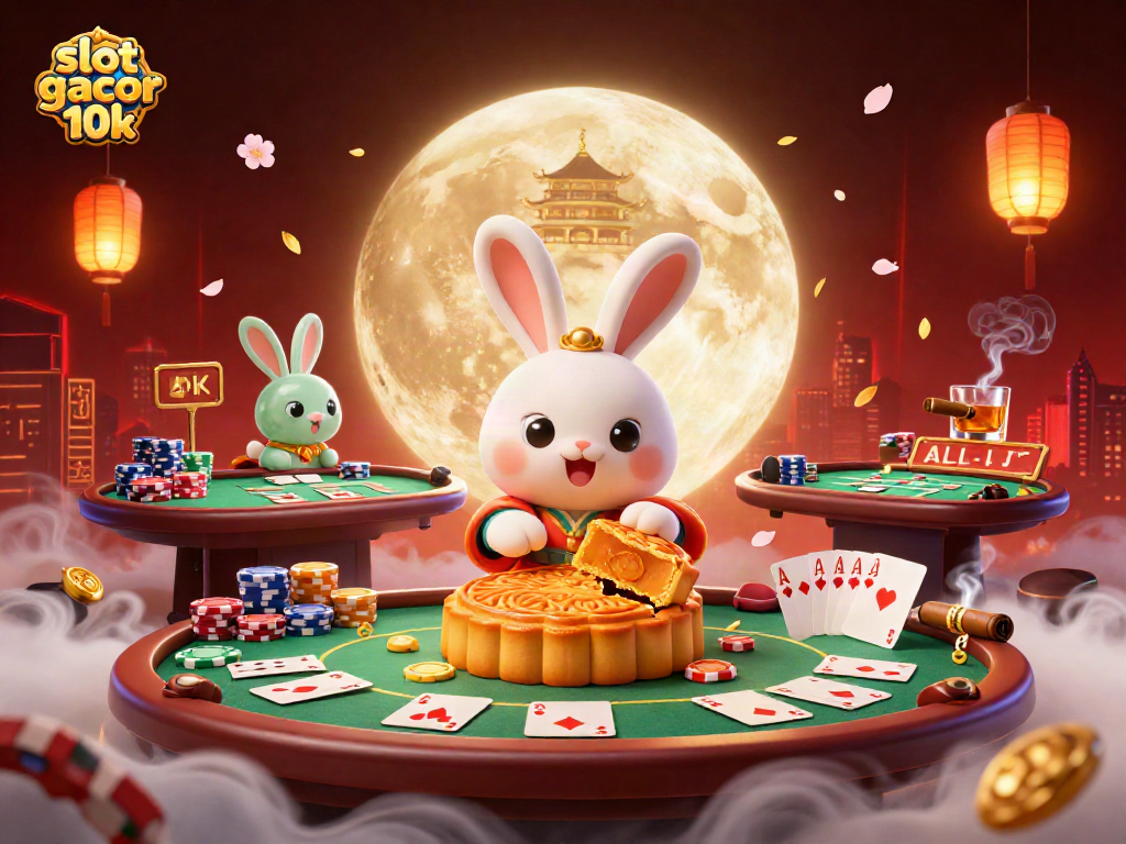 Engage with slot gacor 10k in an enchanting moonlit casino scene showcasing exciting poker chips and vibrant gameplay elements.