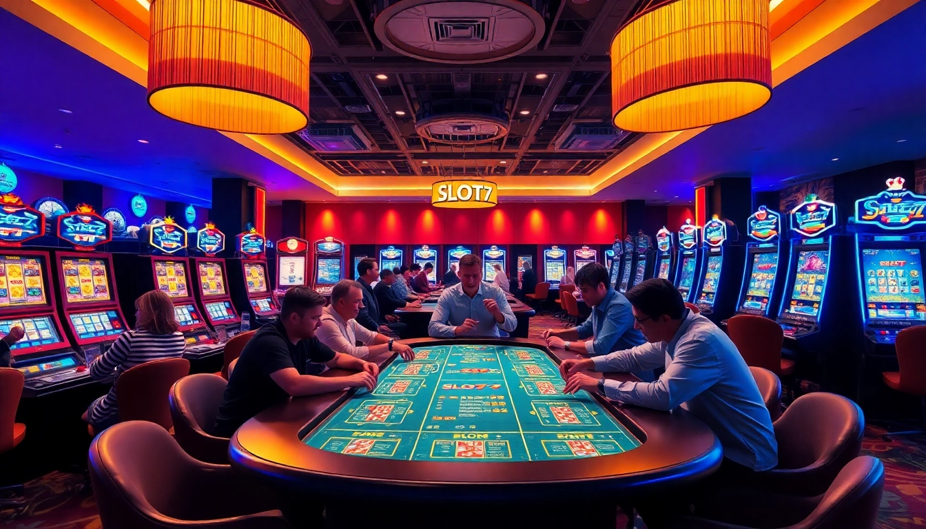 Mengasyikkan Slot77 dengan suasana kasino yang ceria dan penuh warna.