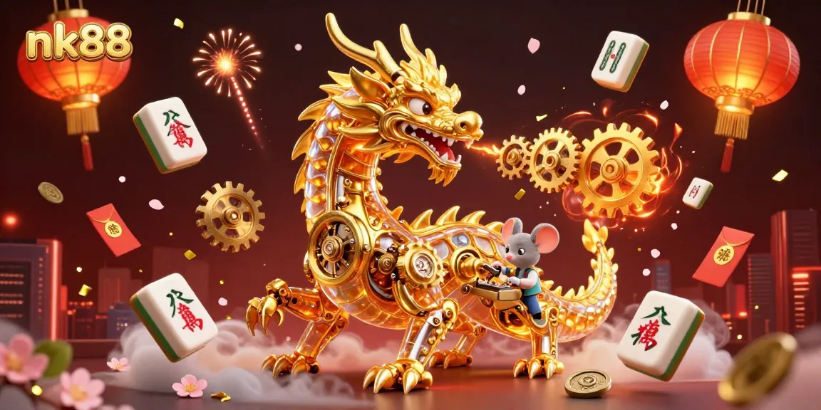 Engage with nk88’s vibrant golden dragon illustration, showcasing dynamic casino elements and luck.