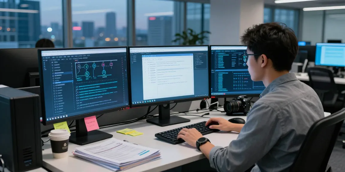 Cybersecurity expert analyzing browser security protocols at https://shs-dome5.com/ in a modern office.