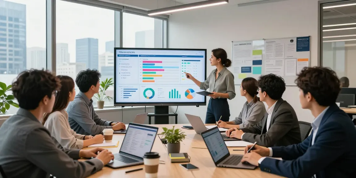 Engaging corporate meeting with diverse team collaborating on data strategies at https://dianneprice.com/ in a modern office.