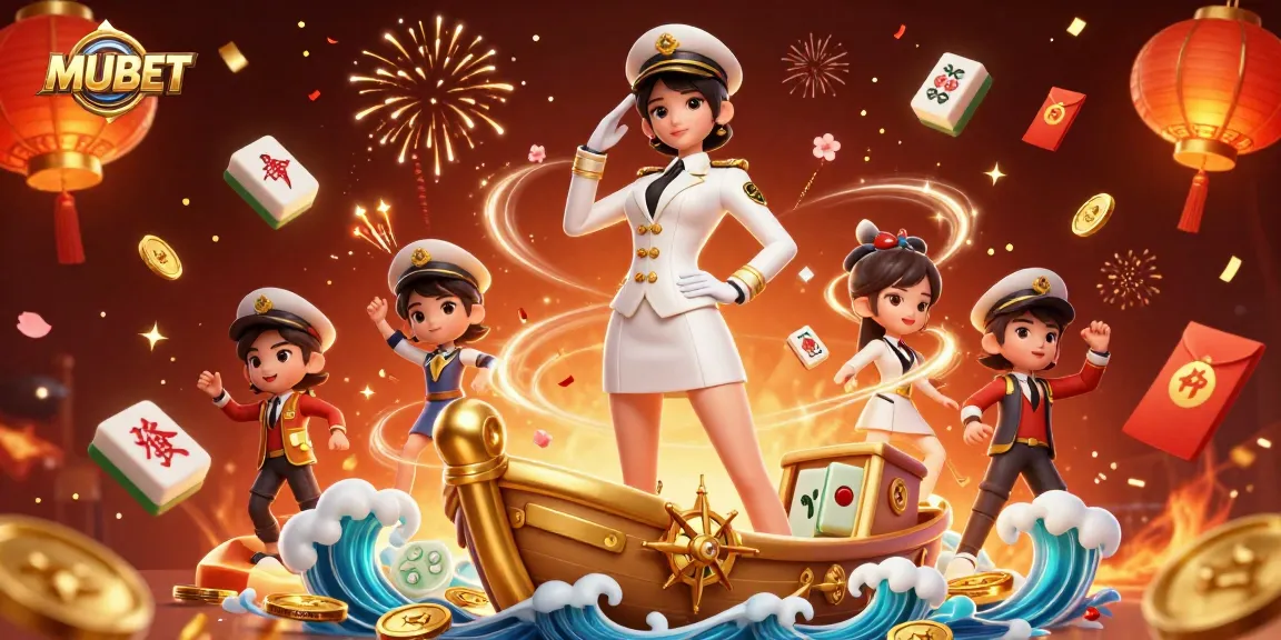 MUBET offers thrilling casino experiences with a stunning 3D illustration of a commanding naval officer in gold and white.