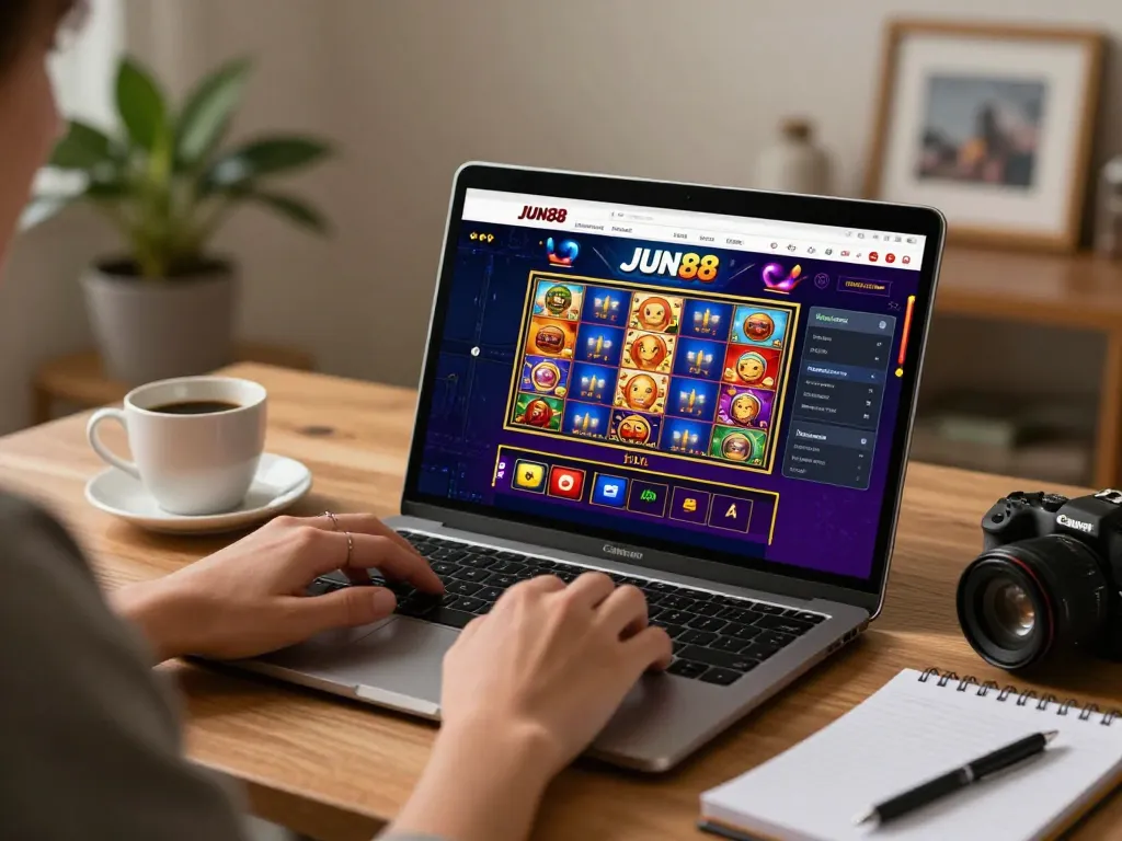 Player exploring Jun88's thrilling online casino features at home, engaged in strategic gameplay.