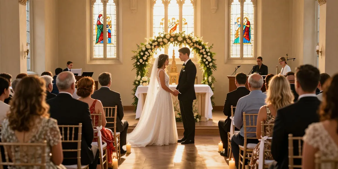 Couple exchanging vows at a rokok88 slot wedding venue, decorated elegantly for a sacred ceremony.