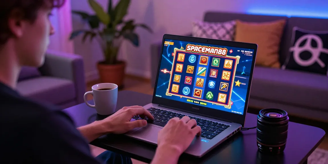Exciting Spaceman88 gaming moment on a laptop with vibrant graphics.