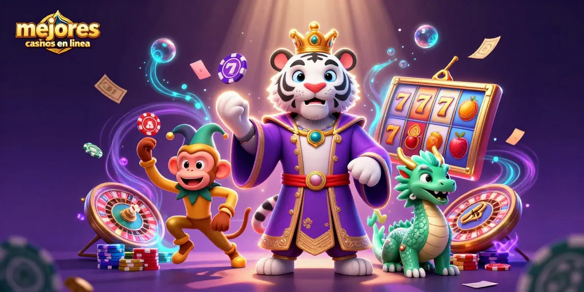 Conoce los mejores casinos en línea y disfruta de un emocionante juego con un tigre elegante y un mono divertido.