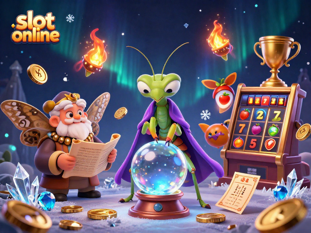 Engage with thrilling slot online action featuring colorful reels, golden trophies, and mystical characters.