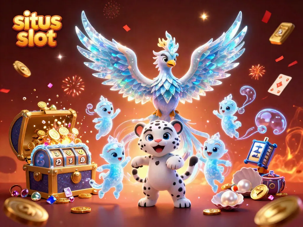 Experience situs slot excitement with a vibrant 3D scene featuring an ice phoenix and slot elements.