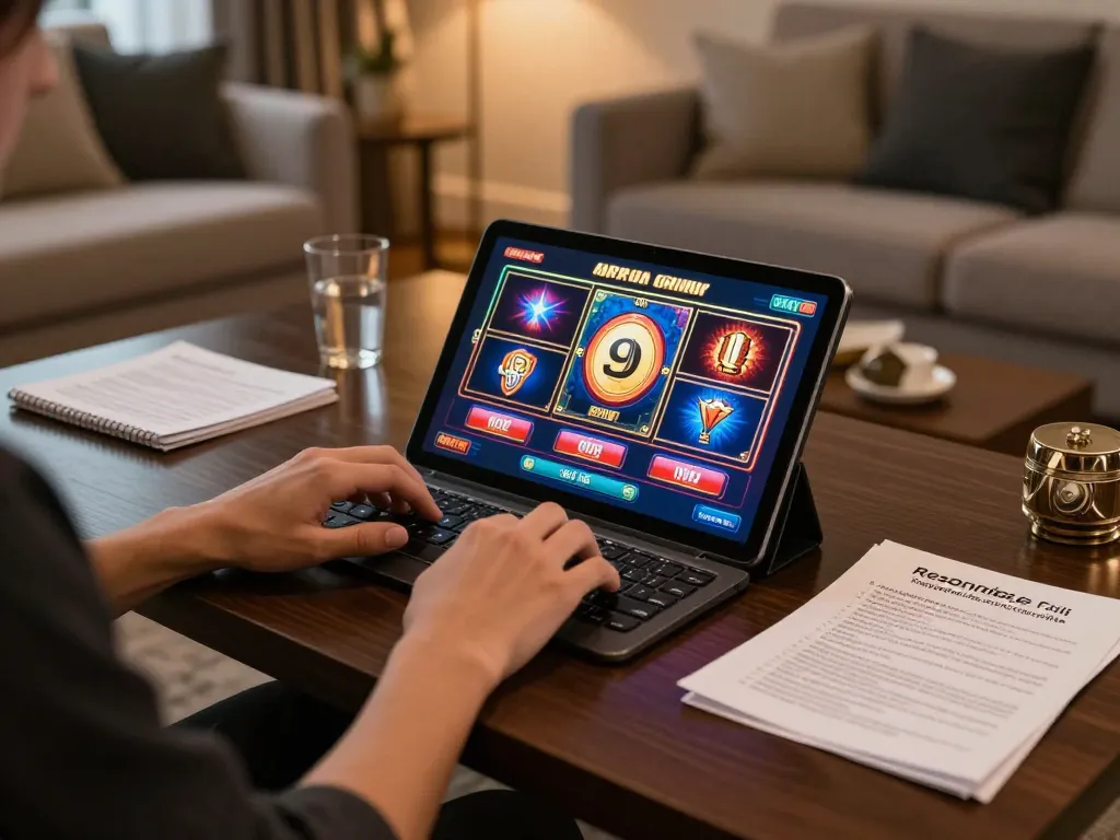 Casinò online italiani non aams gaming scene with a person engaged in online slots play in a cozy home.