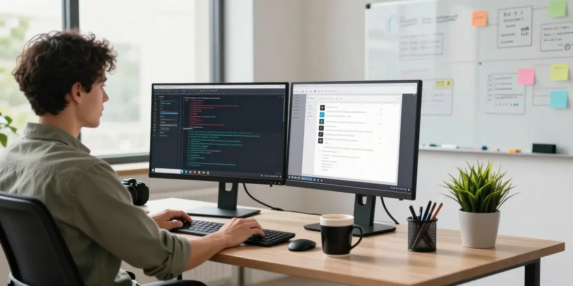 Developer working on 纸飞机中文版 at a modern workspace with programming screens.