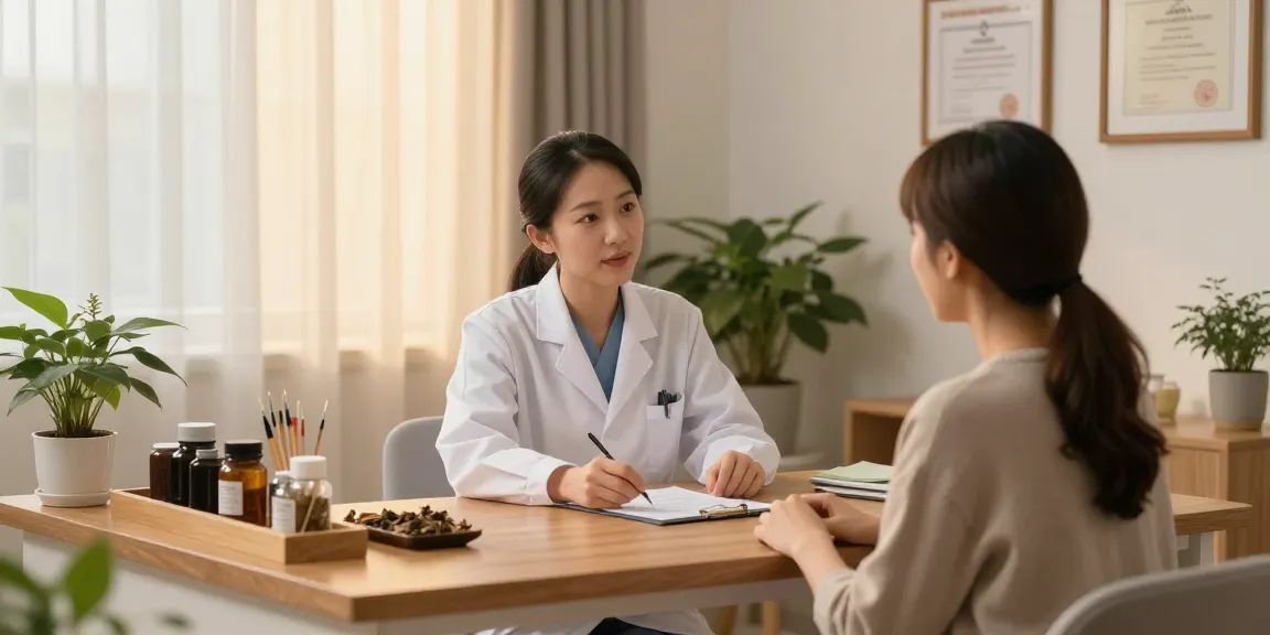 Consultation at 영통한의원 with practitioner discussing personalized treatment options in a calming environment.