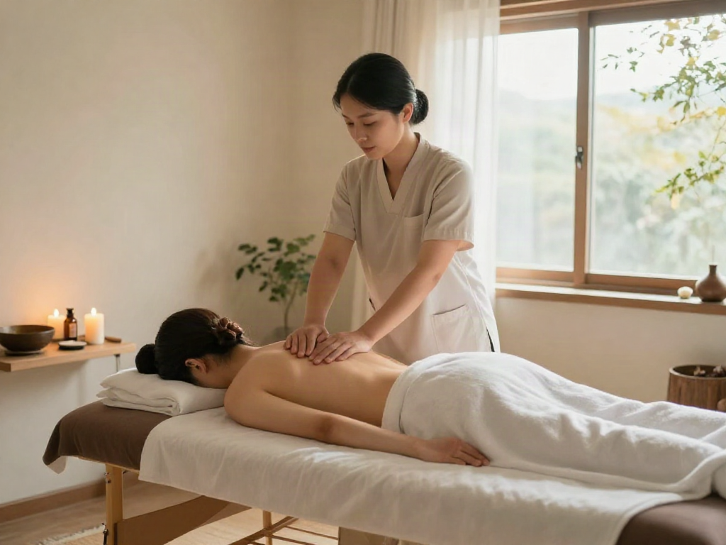 Relaxing 사당출장마사지 experience in a tranquil spa room with essential oils.