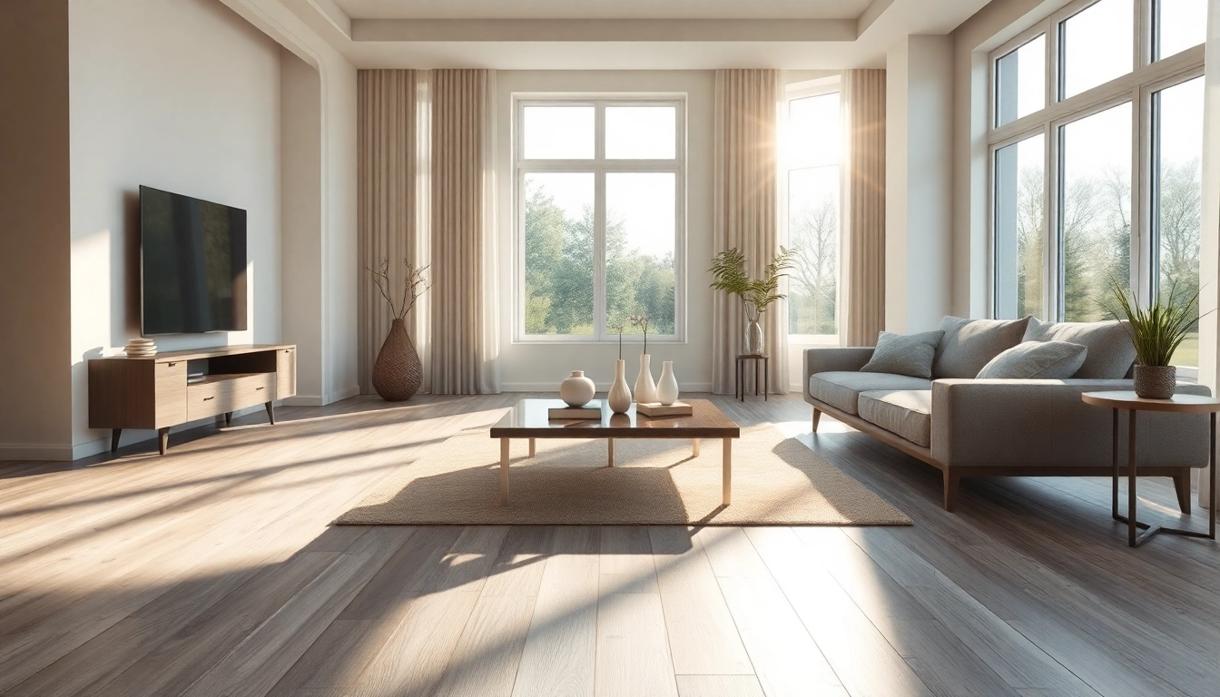 Admire lvp floors enhancing a modern living room's elegance with natural lighting.