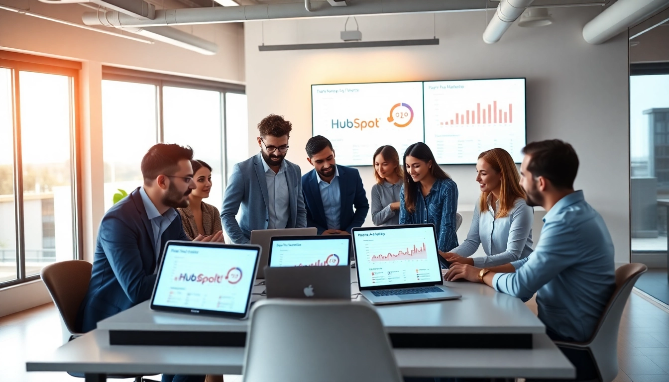 Boosting marketing strategies with the agencia hubspot in a vibrant, collaborative workspace.