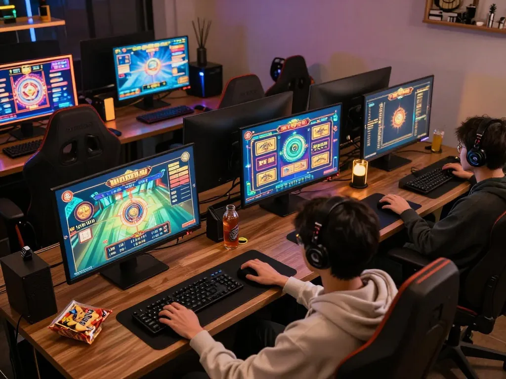Engaging gameplay on situs slot gacor, showcasing vibrant slot machines and cozy gaming setup