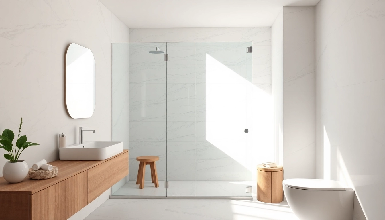 Frameless shower screen door in a modern bathroom showcasing stylish design and elegance.