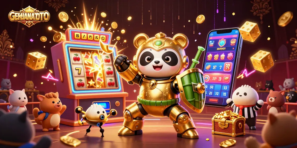 GERHANATOTO menyajikan momen kemenangan dalam dunia taruhan dengan jackpot keren dan simbol slot berkilauan.