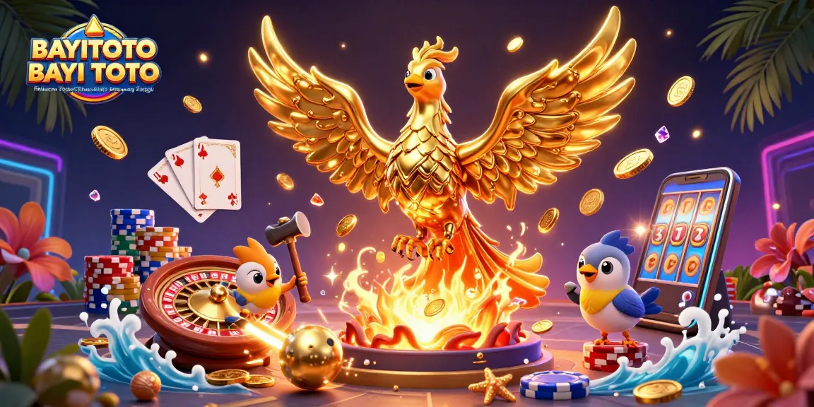 BAYITOTO Platform Togel Online Terpercaya BAYI TOTO dengan Peluang Menang Tinggi delivers a vibrant scene of casino action with golden phoenix rewards.