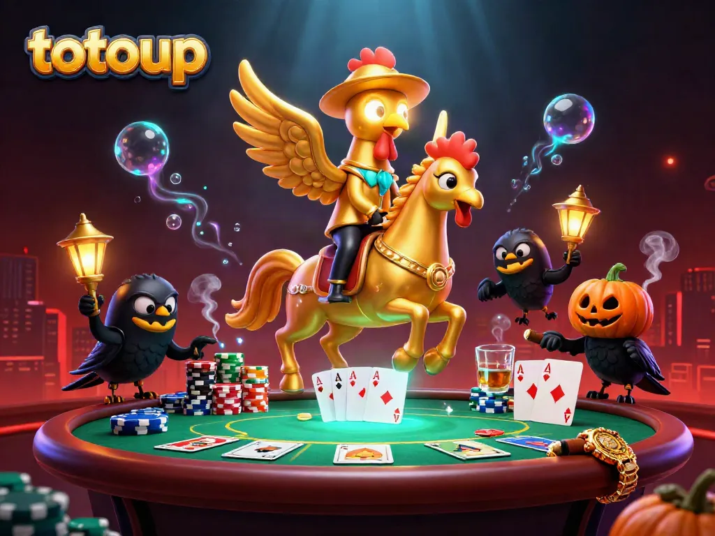 Experience the excitement of totoup in a vibrant casino scene with glowing characters and poker elements.