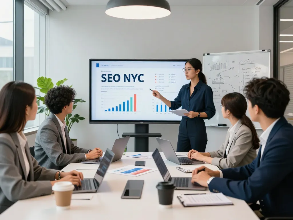 Team strategizing effective Local SEO NYC tactics in a modern office