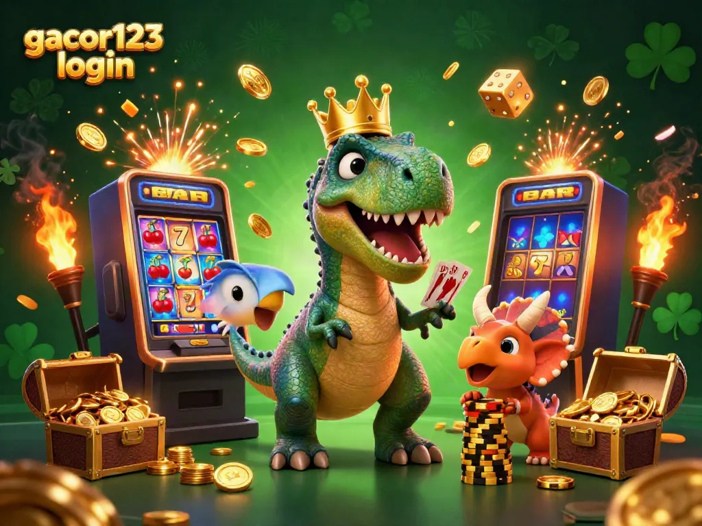 Experience excitement with gacor123 login as characters celebrate winnings in a vibrant casino scene.