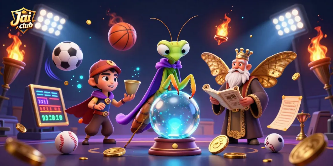 Experience thrilling gameplay at Jai club with a vibrant casino scene featuring fortune tellers and sports elements.