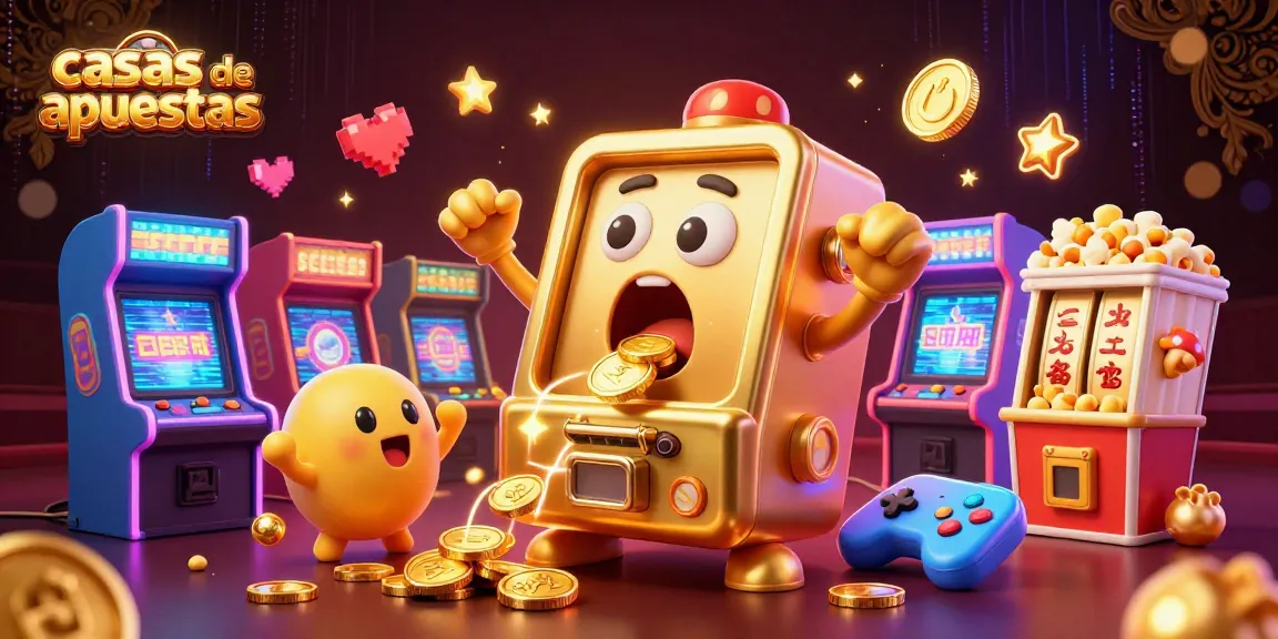 Casas de apuestas revolucionarias con tragamonedas animadas y premios brillantes en una emocionante escena de juego.