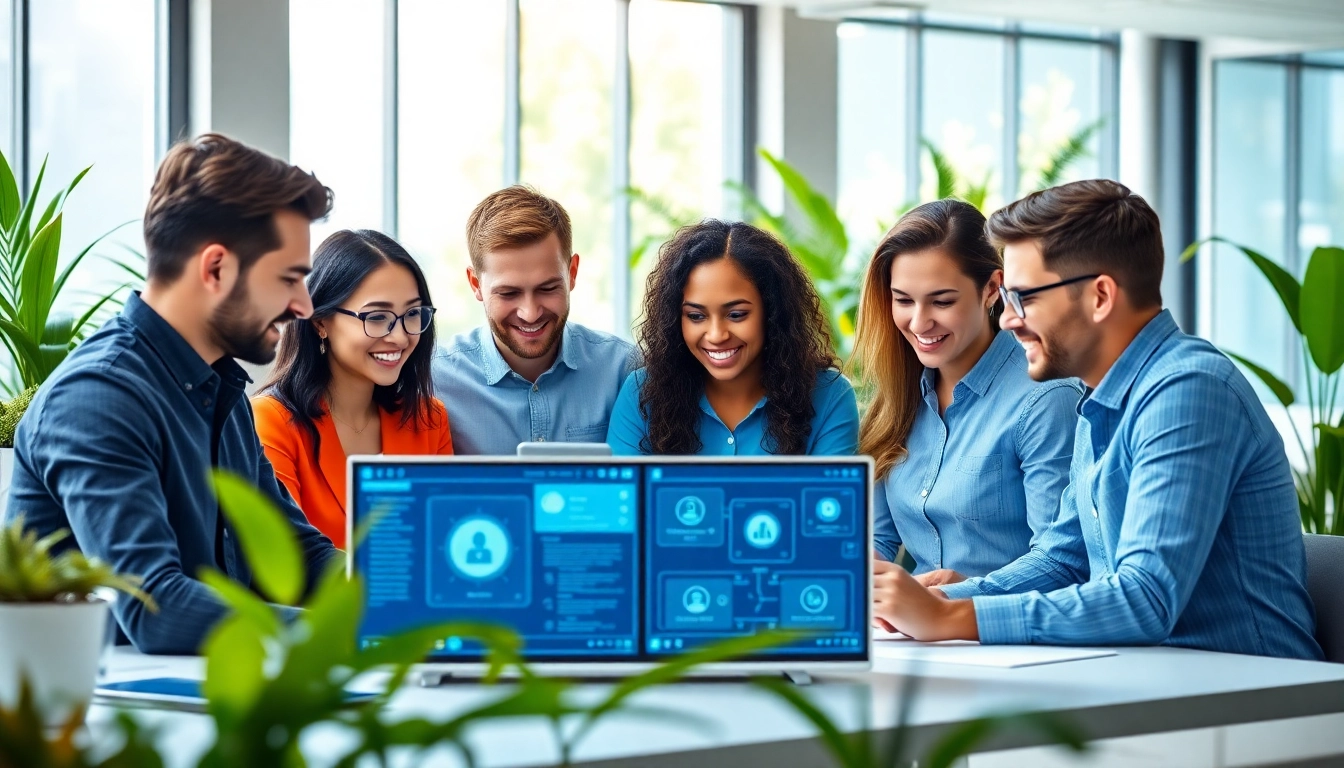 Team collaborating with an enterprise assistant platform in a bright, modern workspace.