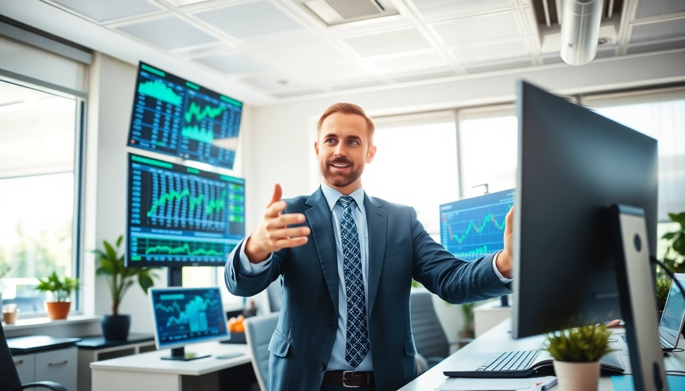 Learn how to trade stocks in Saudi Arabia with a professional advisor in a modern office.