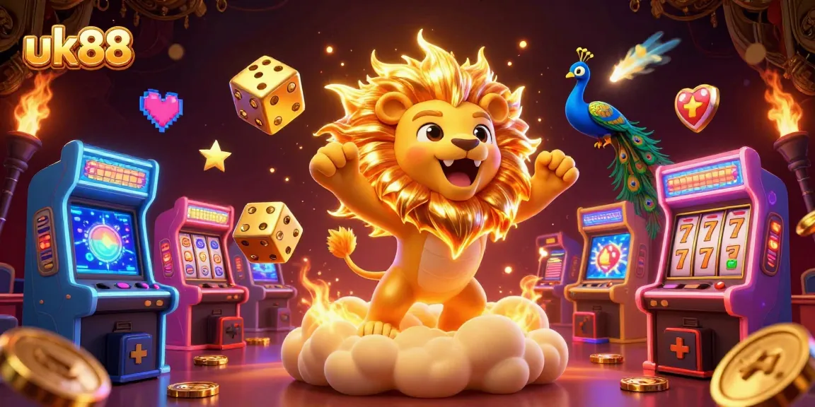 Experience the excitement of uk88's slots with a dazzling 3D casino design featuring golden elements.