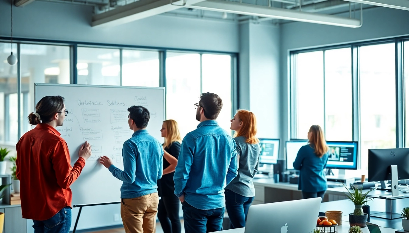 Website Designers Hereford collaborating creatively in a vibrant, modern office setting.