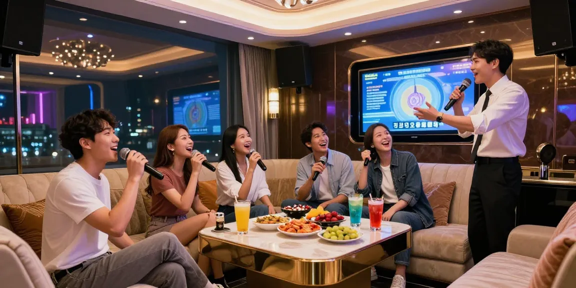 Enjoying a lively night at 강남 가라오케 with friends in a lavish private room.