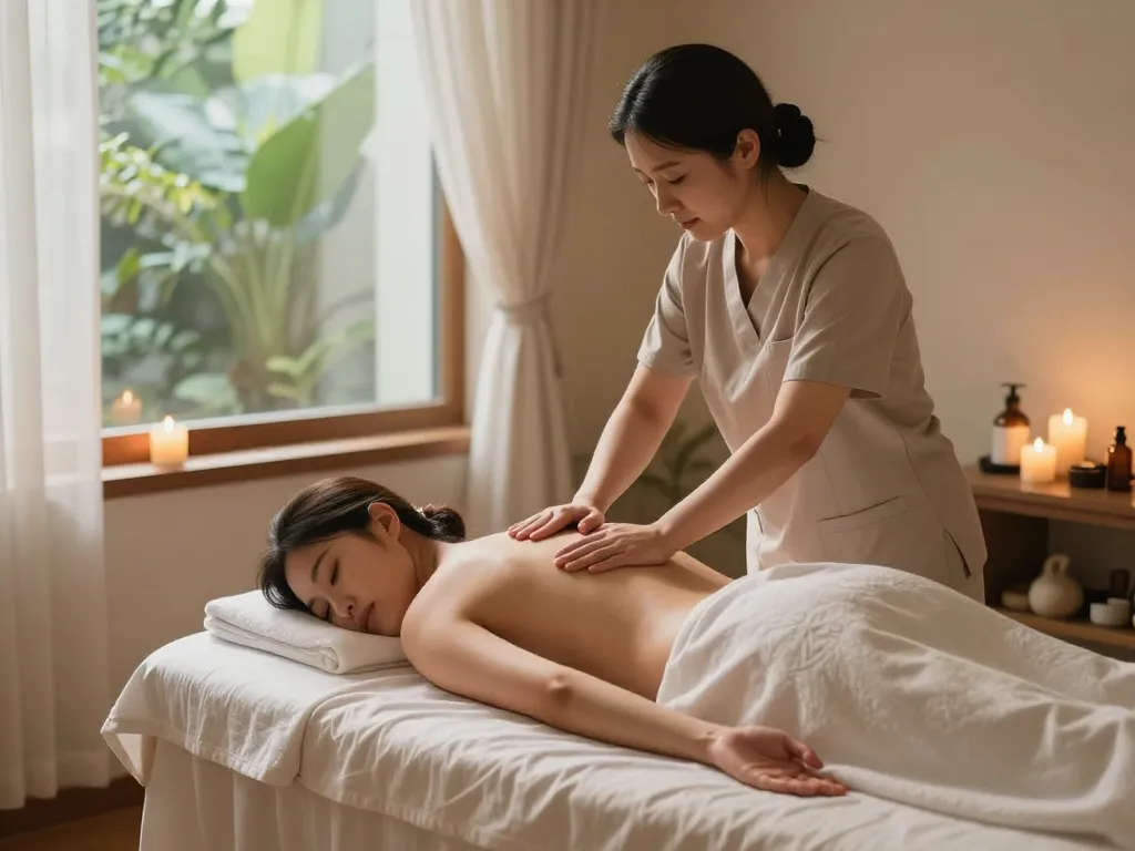 평화로운 스파 환경에서의 편안한 신사동마사지 치료 세션.