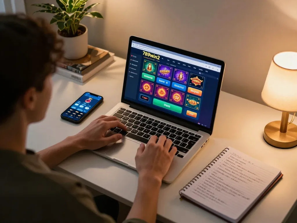 Engaging online gaming with 789win2 casino interface on laptop, illustrating responsible gambling.