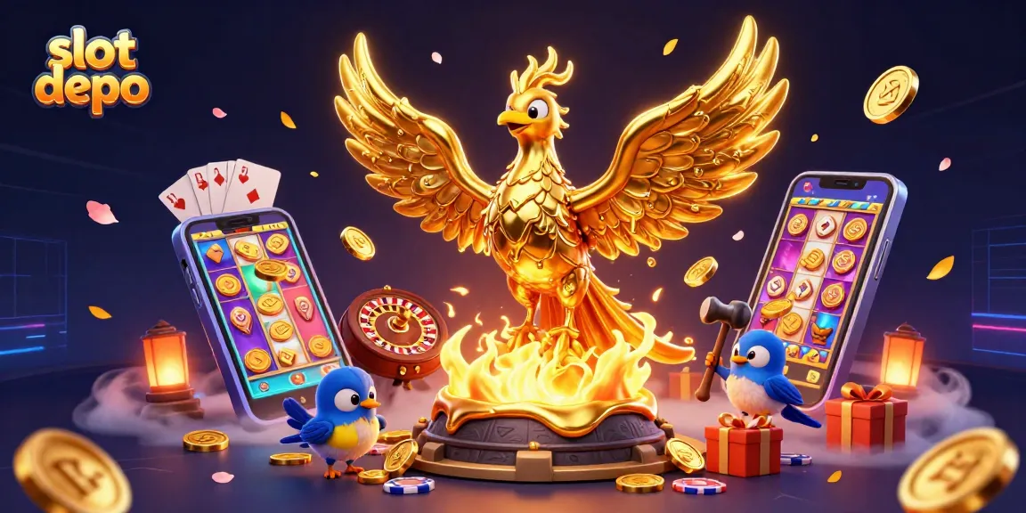 Experience thrilling gameplay with slot depo as golden coins and exciting games come to life in a dynamic casino scene.