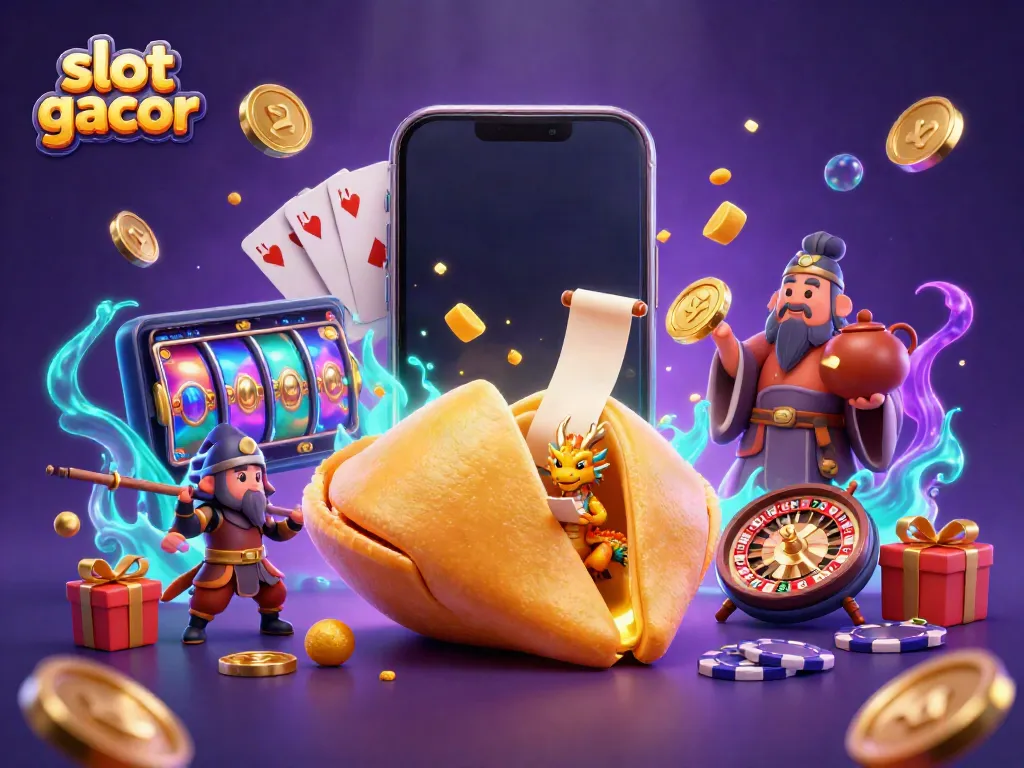 Temukan pengalaman bermain slot gacor dengan ilustrasi penuh warna yang menggambarkan kegembiraan permainan dalam slot online.