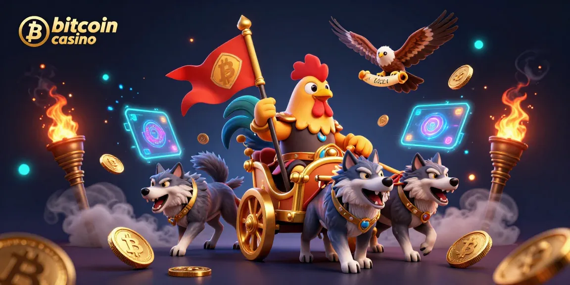 Illustrazione 3D di un bitcoin casino 2026 con personaggi cartoon e elementi di gioco d'azzardo.