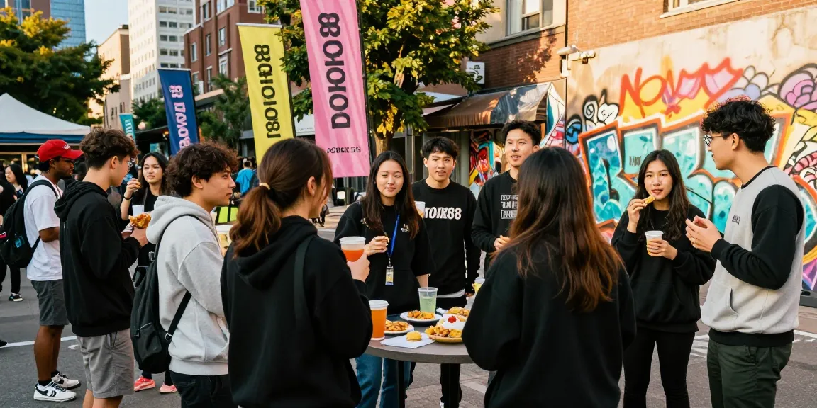 Young adults enjoying outdoor gathering in streetwear styles celebrating rokok88.