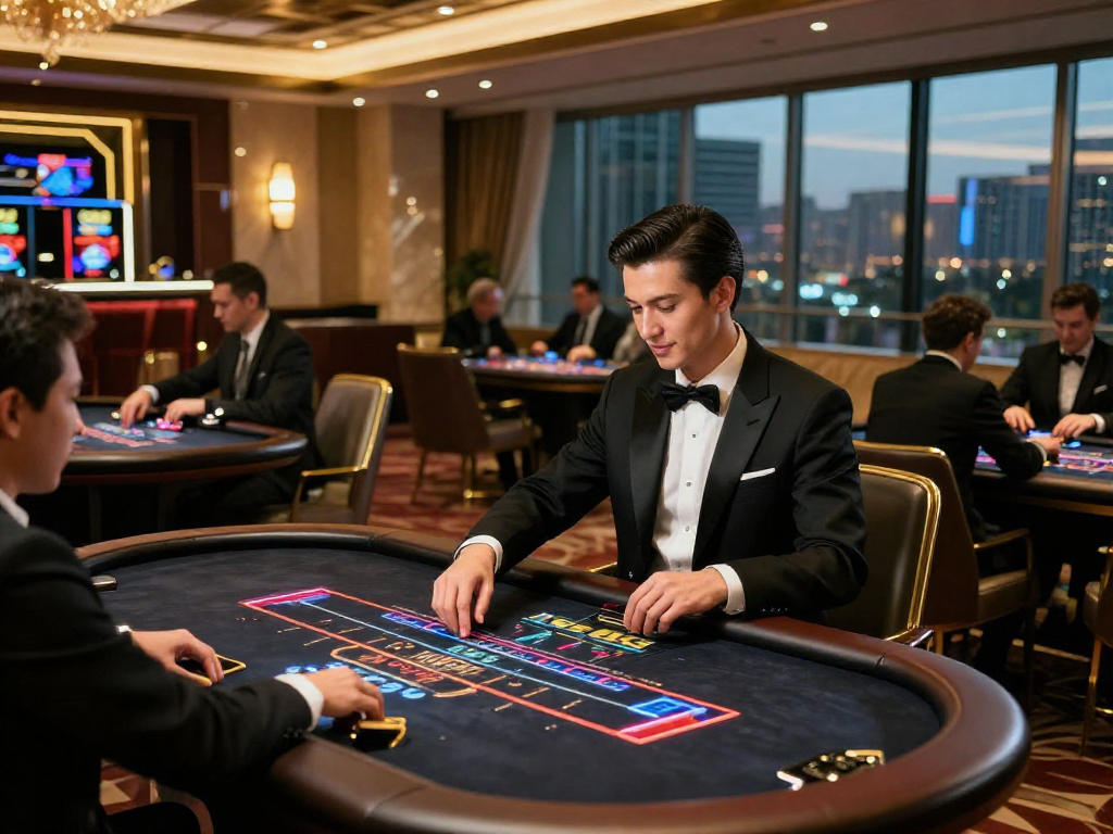 Experience luxury with rokok 88 at an elegant gaming table in a sophisticated casino atmosphere.