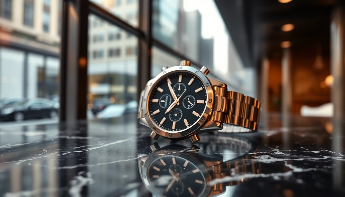 Stylish replica watch showcased on a marble surface highlighting its exquisite details.